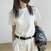 Camiseta Branca de Manga Curta com Gola Redonda para Mulheres, Camiseta de Algodão Puro para o Verão, Simples e Versátil, Blusa de Manga Meia-Manga Nova Estilo Soltinha