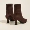 Botines de tacón alto de punta estilo coreano para mujer, botas de invierno marrones elásticas ajustadas, botas de moda para ir al trabajo, gamuza, elegantes