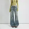 Jeans juveniles color naranja # Estilo vintage de Hong Kong, lavados, de tiro bajo, acampanados, para mujer, corte holgado, adelgazantes, con caída, únicos y versátiles, pantalones de largo hasta el suelo