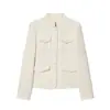 Atacado de Roupas Femininas Transfronteiriças Primavera 2026 Nova Moda Europeia e Americana Versátil Gola Alta Blazer de Tweed de Botão Único