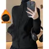 Chamarra de Yoga con Forro de Polar Otoño Invierno Cuello Alto Cremallera Ropa de Fitness Adelgazante Calidez Top Deportivo Manga Larga Chamarra de Running