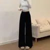 Pantalones de Cuadros Color Café con Puño de Pierna Ancha para Mujer, Nuevo Estilo Otoño e Invierno 2025, Petite de Cintura Alta Versátiles de Pierna Recta Casuales