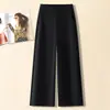 Pantalones de pierna ancha de cintura alta para mujer, pantalones largos casuales de pierna recta, para ir al trabajo, adelgazantes, versátiles, con caída, holgados, hacen que las piernas parezcan más largas, simples y elegantes, transparentes