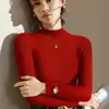 Suéter de Tricô Feminino Gola Alta Meia para Outono e Inverno 2026, Estilo Minimalista de Luxo Leve, Peça Básica de Camada Ajustada ao Corpo