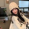 Sombrero étnico de ganchillo para otoño e invierno para mujer, sombrero tejido de doble capa, gorro con borla para viaje, combina con todo, sombrero de lana