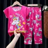 Pijama infantil feminino de verão fino com calça de manga curta conjunto menina fofa crianças mais velhas ar condicionado roupa de casa roupa externa
