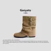 Versión de cuero de botas Martin Maillard de suela gruesa y punta redonda para mujer, nuevo modelo 2026, botines de gamuza con tacón grueso, botas apiladas retro