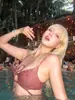 Fábrica de Origen Transfronterizo Europeo y Americano Sexy Bikini Triángulo Aliexpress Exportación Bikini con Cordón Traje de Baño Color Sólido para Mujer