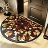 Tapete de Chão Meio Redondo de Lama Diatomácea com Padrão de Flores Retrô à Prova de Poeira Resistente a Manchas Tapete para Porta de Entrada Absorvente de Água Antiderrapante Tapete para Banheiro