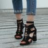18 Amazon Deseo Nuevo Suministro Exportación Talla Grande 43 Europeos y Americanos Romanos con Cordones Sandalias de Tacón Alto