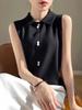 Suéter de Punto Estilo Camisa sin Mangas con Cuello Polo Diseño para Mujer Tops de Nicho Otoño e Invierno Nuevo Estilo Ropa Interior para Vestir por Capas
