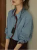 Camisa listrada color-block estilo retrô soligther, coleção nova primavera/outono 2026 feminina, top escovado de manga longa
