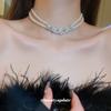 Corea del Sur Vintage Perla Diamante Borla Cadena de Cuello Celebridad Cibernética Sentido del Diseño Elegante Flor Lazo Cadena Clavicular Collar para Mujer