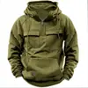 Nueva Sudadera con Capucha de Color Sólido para Hombre de Primavera y Otoño para Comercio Electrónico Transfronterizo, Chaqueta Sudadera Deportiva Juvenil Europea y Americana con Múltiples Bolsillos y Parche de Cuero