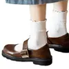 Calcetines de mujer dulces de madera con orejas, color liso blanco y negro, calcetines de pila, calcetines japoneses lindos de longitud media, estilo colegial jk con encaje, venta al por mayor