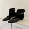 En stock/Botines Western Perforados para Mujer, Piel Suave, Botines Vintage de Punta Cuadrada, Cinta Tejida, Cierre de Cremallera Trasera, Mary Jane de Tacón Medio