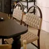 Silla de Comedor Vivian de la Edad Media Francesa Silla de Madera Maciza Tejida con Cuerda Silla Casual de Maquillaje con Respaldo Tejido Vintage para Sala de Estar Hogar