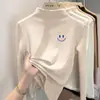 Blusa base feminina de fleece com gola alta parcial estampada, novo estilo outono e inverno, roupa íntima justa para crianças maiores, blusa quente e casual