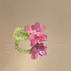 Anel de Turmalina Arco-Íris Pedra Natural Estilo Xiaohongshu, Anel Flor de Contas Fashion Retro, Senso de Luxo Feminino de Nicho