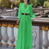 Camisa Europeia e Americana Nova Moda Gola V Manga Longa, Calça de Perna Larga com Lantejoulas para Look Elegante Afinando a Cintura - com Cinto