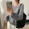 Suéter de Punto Hueco de Capas Perezosas con Mangas Largas para Mujer 2026 Otoño Nuevo Estilo Holgado Adelgazante Capa Interior Ropa Exterior Suéter Top