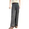 Outono/Inverno 2026 Novo Tricô de Caxemira Espesso de Quatro Fios Pesado Calça de Perna Larga Feminina Cintura Alta Emagrecedora Perna Reta Calça de Lã