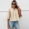 Sitio Web Independiente Transfronterizo 2026 Ropa de Mujer Europea y Americana Cuello Redondo Lazo Corte Holgado Manga de Cinco Cuartos Jersey Dulce