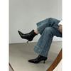 Botas Curtas de Bico Fino para Mulheres 2025 Outono e Inverno Novas Botas Forradas com Lã Botas Curtas de Nicho Slim Botas Femininas Salto Alto Agulha