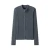 Nueva colección otoño/invierno 2026: Cárdigan de cachemira a rayas, cuello alto, corte ajustado, con cremallera - un suéter de punto versátil, elegante y minimalista