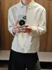 Camiseta de manga larga para hombre con cuello polo Henry, corte holgado, cuello de hombro texturizado, estilo americano moderno para otoño