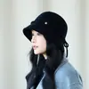 Nuevo Sombrero de Pescador de Chenilla Otoño e Invierno para Mujer Estilo Coreano Moda Cálido Sombrero de Cubo de Moda Casual con Lazo Sombrero de Cubo