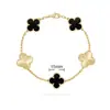 Pulsera de Trébol de Cuatro Hojas y Cinco Flores CNC Oro V Delgado Flor Nueva Edición Artesanía Fina Cadena Gruesa de Nueve Secciones Pulsera de Trébol de Cuatro Hojas de Nácar Blanco Natural