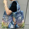 Sacola de Compras Dobrável com Grande Capacidade, Série Pintura a Óleo, Nova Estampa Digital de Desenho Animado, Sacola de Compras Portátil Ecológica