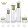 Envases de cuidado de la piel de alta gama, juego de botellas de vidrio para cosméticos en stock, botella de loción de vidrio de 120 ml - 30 g con cintura delgada