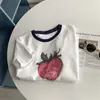 Camiseta Casual de Manga Curta com Estampa de Morango em Tinta, Estilo Americano para o Dia a Dia, Modelo Básico com Ombro Normal, Versátil de Algodão Puro, Tendência