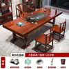 Juego Grande de Mesa y Sillas para Té, Una Mesa y Cinco Sillas, Mesa de Té de Madera Maciza para Oficina con Almacenamiento, Uso en Sala de Estar y Hogar, Mesa para Preparar Té Estilo Chino Nuevo