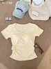 Camiseta de Manga Corta con Cuello en U para Mujer, Nuevo Estilo de Verano, Corte Ajustado, Diseño Hueco, Crop Top Sexy