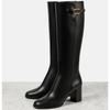 Comercio Exterior Botas Altas Nuevas para Mujer Tacón Alto Grueso Cremallera Lateral Versátiles Botas de Caballero Botines Pequeños de Piel de Vaca Negros Invierno