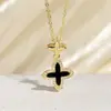 [Personalizado] Collar con Colgante de Trébol de Cuatro Hojas Incrustado de Diamantes, Chapado en Cobre Oro Real, No se Desvanece, Nácar Natural, de Alta Gama y Versátil