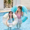 Nuevo Producto de Verano Anillo Flotador Inflable Transparente con Rayas de Lentejuelas de Dibujos Animados para Niños Principiantes para Jugar en la Piscina y Nadar en el Agua, Anillo de Natación Engrosado