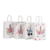 Bolsa de mano de papel kraft con estampado de unicornio de dibujos animados, dorado, empaque para compras, regalo de cumpleaños, bolsa de regalo Papel kraft