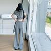 Conjunto Casual de Verão para Meninas 2025 Moda Estilo Coreano para Meninas Mais Velhas, Conjunto de Duas Peças Calças Flare Slim Fit