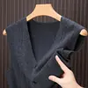 Chaleco de Punto para Hombre 2025 Otoño/Invierno Nuevo Color Sólido Versátil Jacquard Chaleco 100% Lana para Papá Chaleco de Lana de Invierno