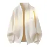 Cardigan Xadrez de Alta Qualidade Estilo Coreano Gola Alta Zíper Malha Tendência Marca Suéter Jaqueta Retro Casal Masculino Longo