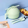 Conjunto de Talheres de Palha de Trigo com Tigela Única e Hashis para Almoço de Estudante, Tigela para Macarrão Instantâneo de Dormitório com Tampa, Tigela Japonesa para Macarrão Instantâneo