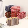 Papelería Tejida Creativa Bolsa de Lápices Vintage Estilo Étnico Bolsa de Cosméticos Bolsa de Almacenamiento de Gran Capacidad Bolsa de Lápices de Lana