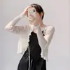 Cardigã de Malha Protetor Solar para Mulheres, Estilo Fino, Adequado para Usar sobre um Vestido de Alça Fina, Cobertura para Ar Condicionado, Xale de Verão, Capa Curta de Seda Gelada, Peça de Roupa Exterior Estilo Fada
