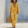 Sitio web independiente Amazon comercio exterior transfronterizo europeo y americano ropa de mujer Amazon moderno elegante cuello en V suelto texturizado casual conjunto de dos piezas