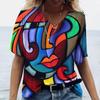 Camiseta Estampada 3D Cara Arte Abstracto de Verano para Mujer Moda Calle Vestido Camiseta de Manga Corta con Cuello en V Camiseta Harajuku Top