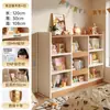 Estante de Livros Infantil com Núcleo de Madeira Maciça Porta-Livros Ilustrados Prateleira de Armazenamento de Chão Montada na Parede Economizadora de Espaço Estante de Livros Multicamadas Armário de Armazenamento Integrado